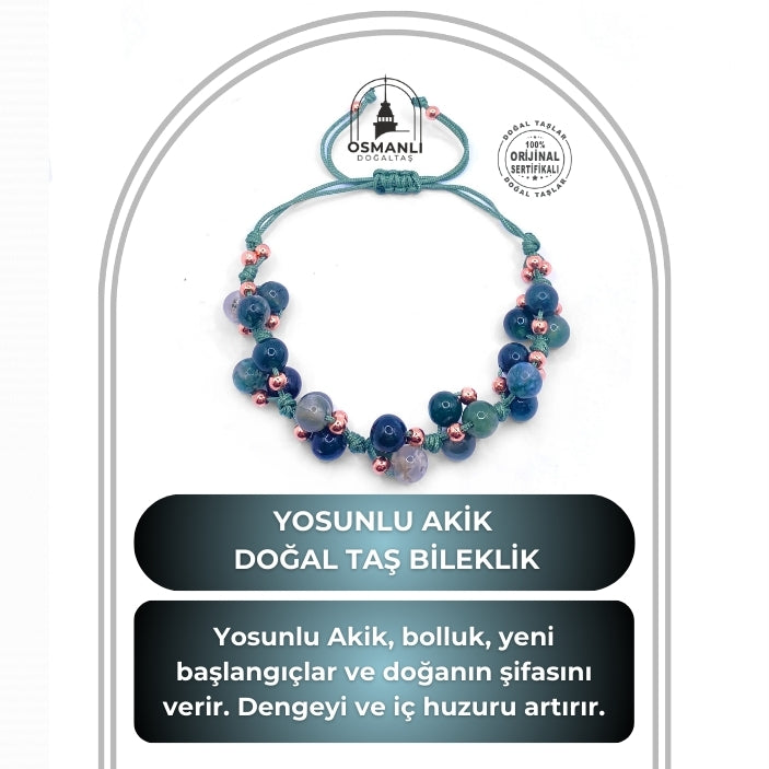 Yosunlu Akik Doğal Taş Merdiven Kapama  Ayarlanabilir Bileklik