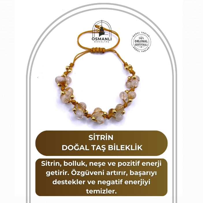 Sitrin Doğal Taş Merdiven Kapama İpli Her Bileğe Ayarlanabilir Bileklik