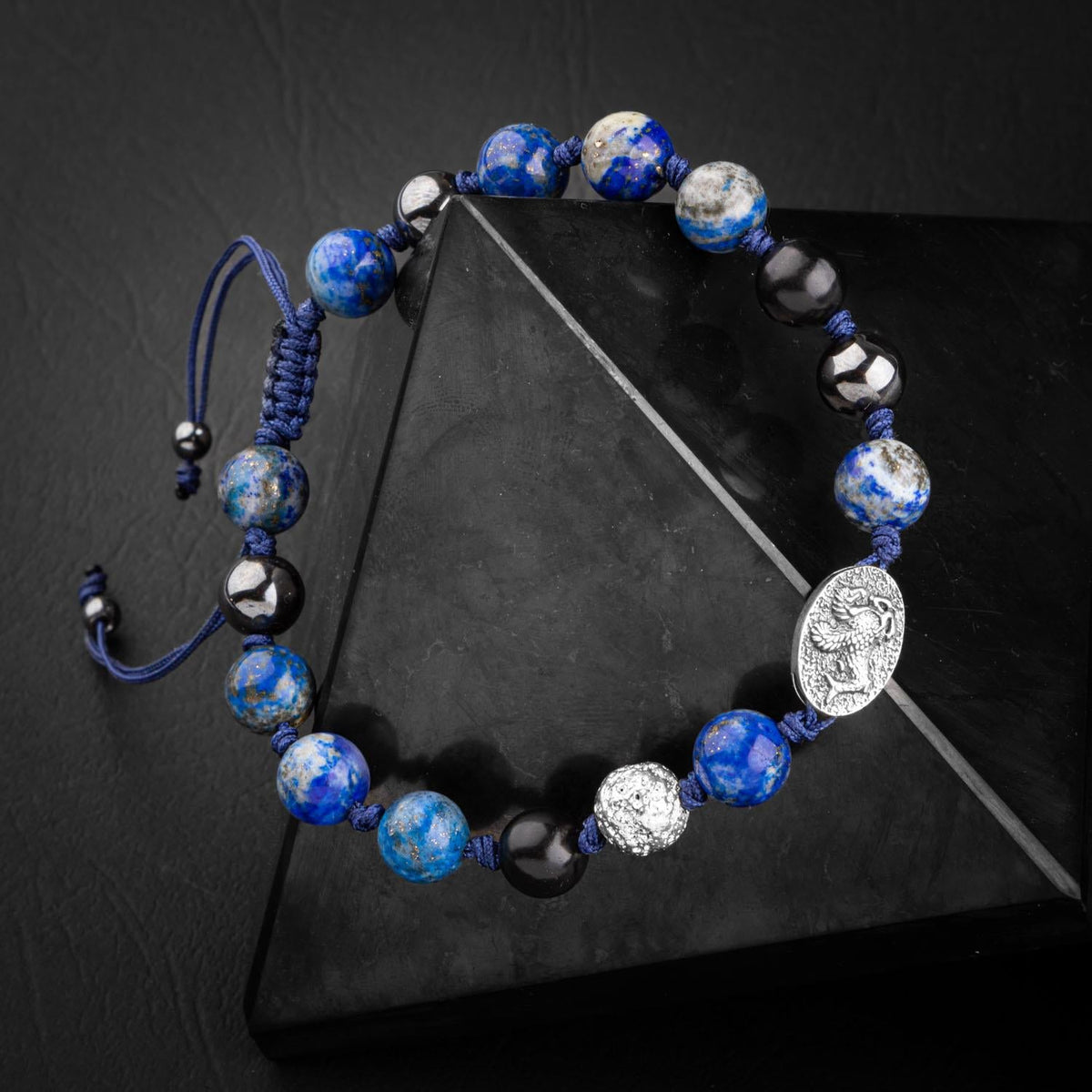 Lapis Lazuli Doğal Taş Tasarım Gümüş Bileklik- 20-21cm