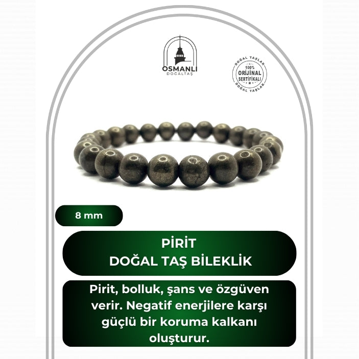 Sertifikalı Hakiki Orijinal Pirit 8mm Doğal Taş Misinalı Bileklik