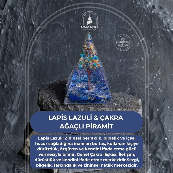 Sertifikalı Lapis Lazuli & Çakra  Ağaçlı Piramit
