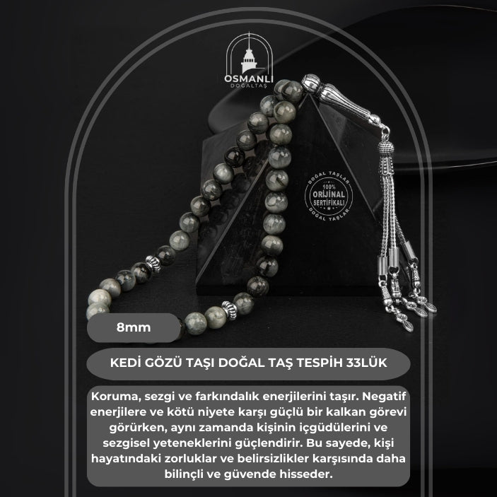 Kedi Gözü Doğal Taş Tesbih 33lük - 8mm