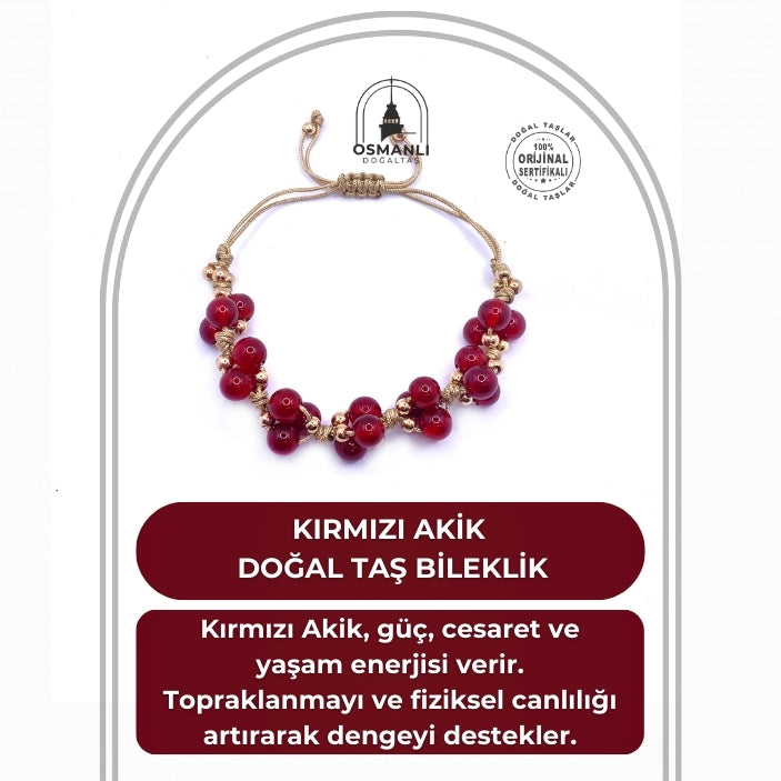Kırmızı Akik Doğal Taş Merdiven Kapama Ayarlanabilir Bileklik