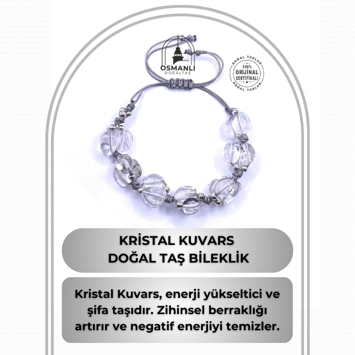 Kristal Kuvars Doğal Taş Merdiven Kapama Naturel Kesim İpli Her Bileğe Ayarlanabilir Bileklik