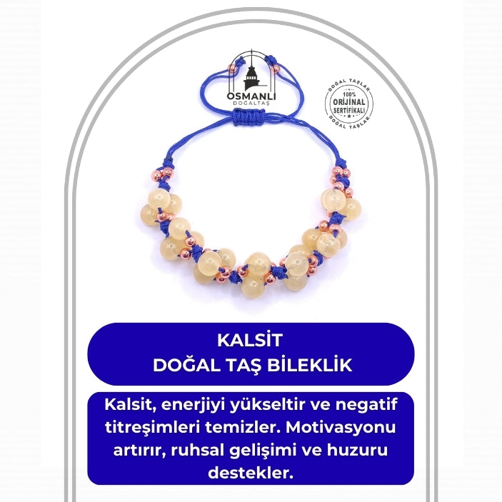 Kalsit Doğal Taş Merdiven Kapama İpli  Ayarlanabilir Bileklik