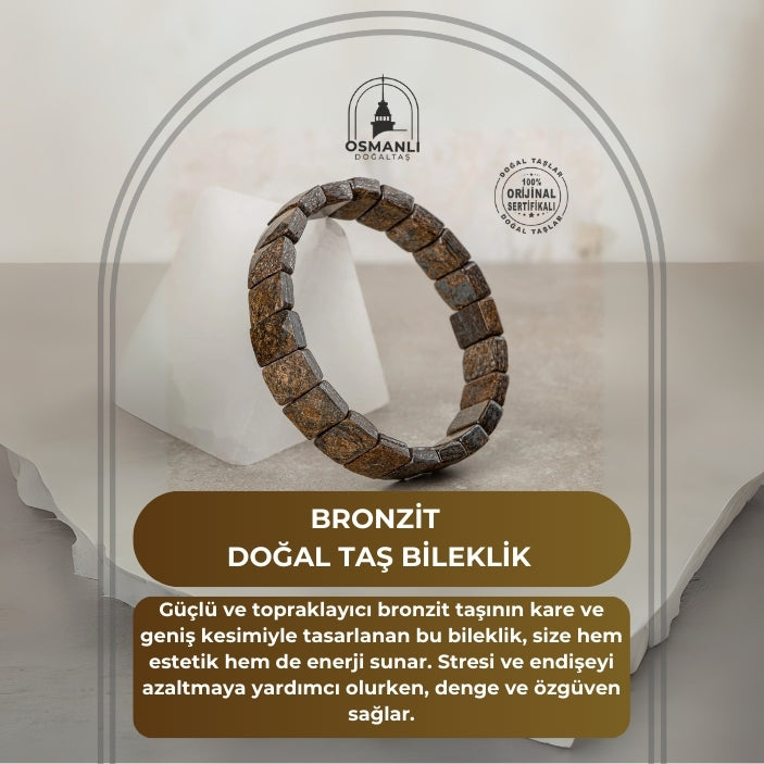 Bronzit Doğal Taş Kare Kesim Geniş Kesim Bileklik