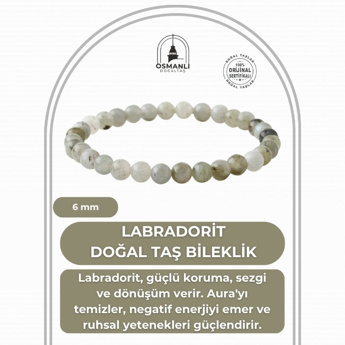 Labradorit 6mm Doğal Taş Bileklik
