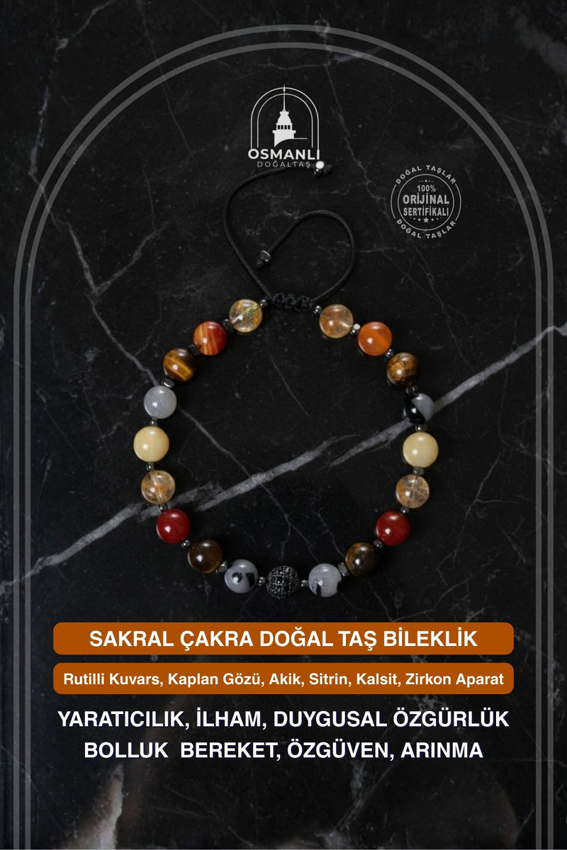 Sertifikalı Sakral Çakra Doğal Taş Makrome Bileklik