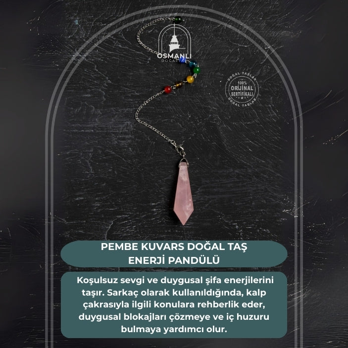 Osmanlı Doğal Taş Sertifikalı Pembe Kuvars Enerji Pandülü