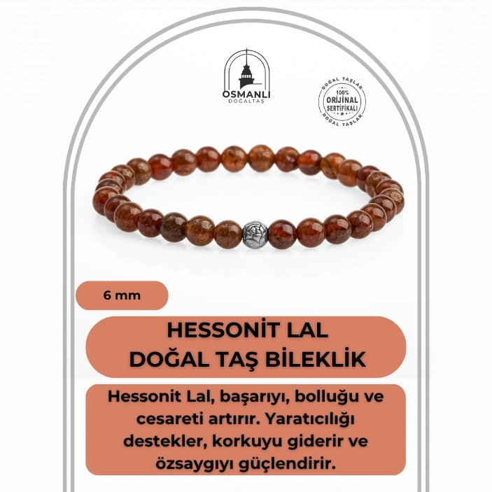 Hessonit Lal 6mm Doğal Taş Bileklik