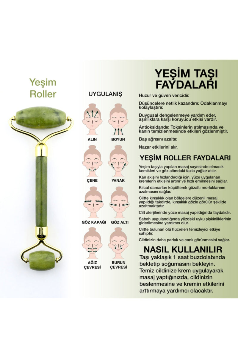 Sertifikalı 1.sınıf Yeşim Masaj Taşı Roller Ve Kaz Ayaklı Gua Sha Set ()