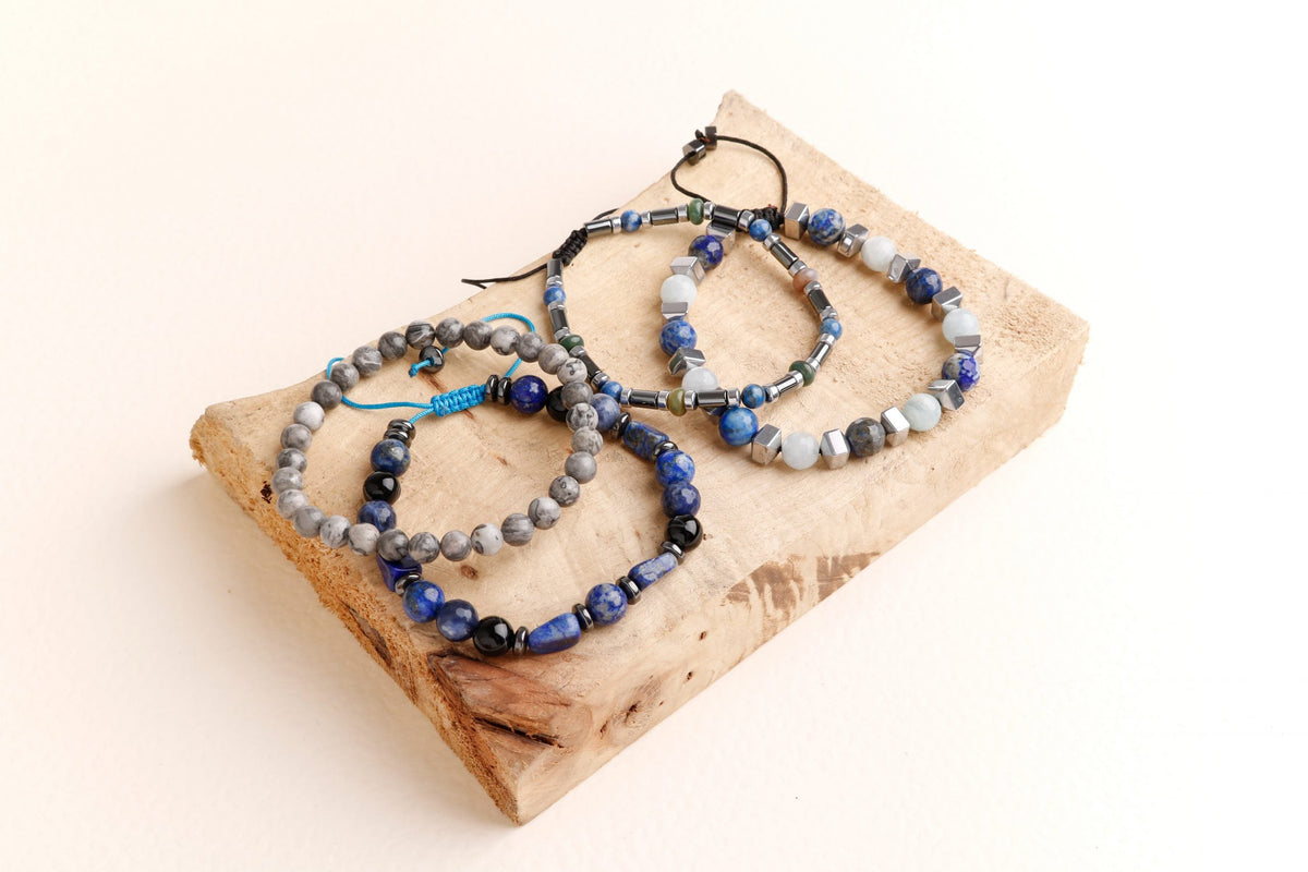 Hematit-Lapis-Jasper Erkek Doğal Taş Bileklik Seti