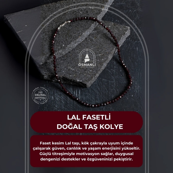 Sertifikalı Lal Fasetli Doğal Taş Kolye