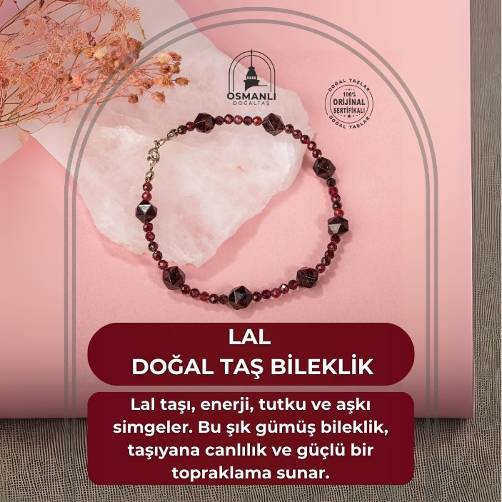 Lal Doğal Taş Gümüş Bileklik