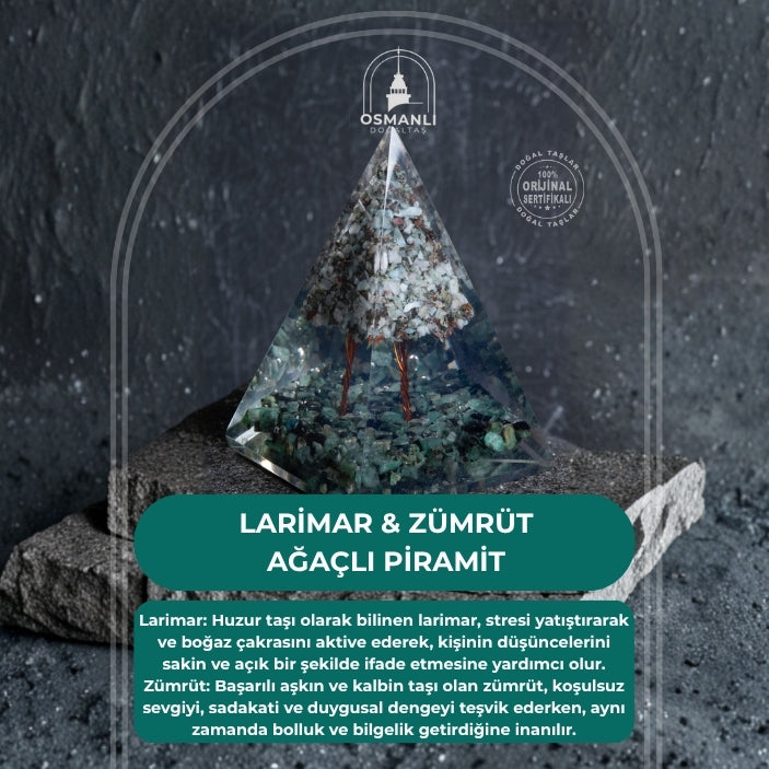 Sertifikalı Larimar & Zümrüt Ağaçlı Piramit