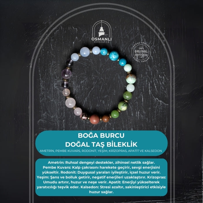 Osmanlı Doğal Taş Sertifikalı Boğa Burcu Doğal Taş Bileklik