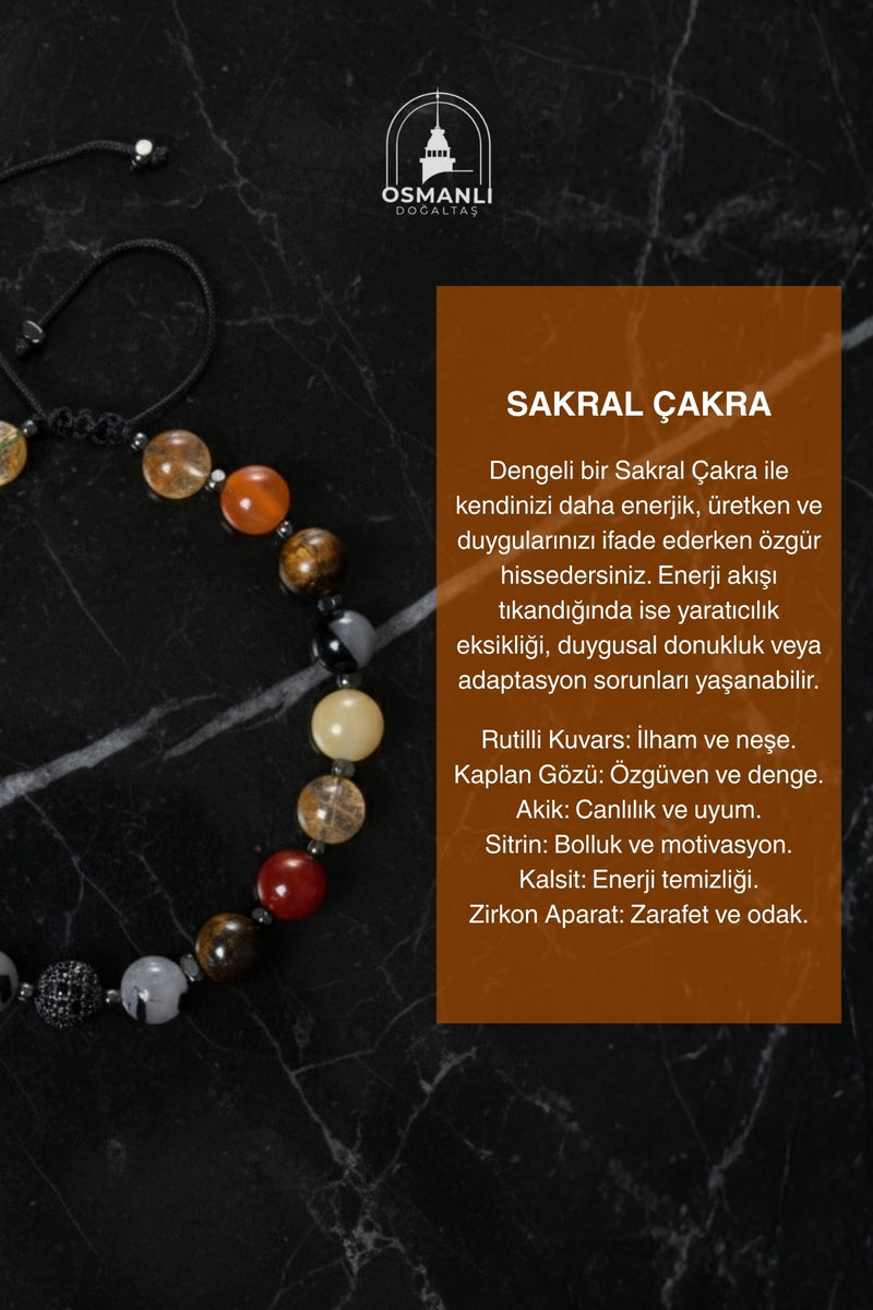 Sertifikalı Sakral Çakra Doğal Taş Makrome Bileklik