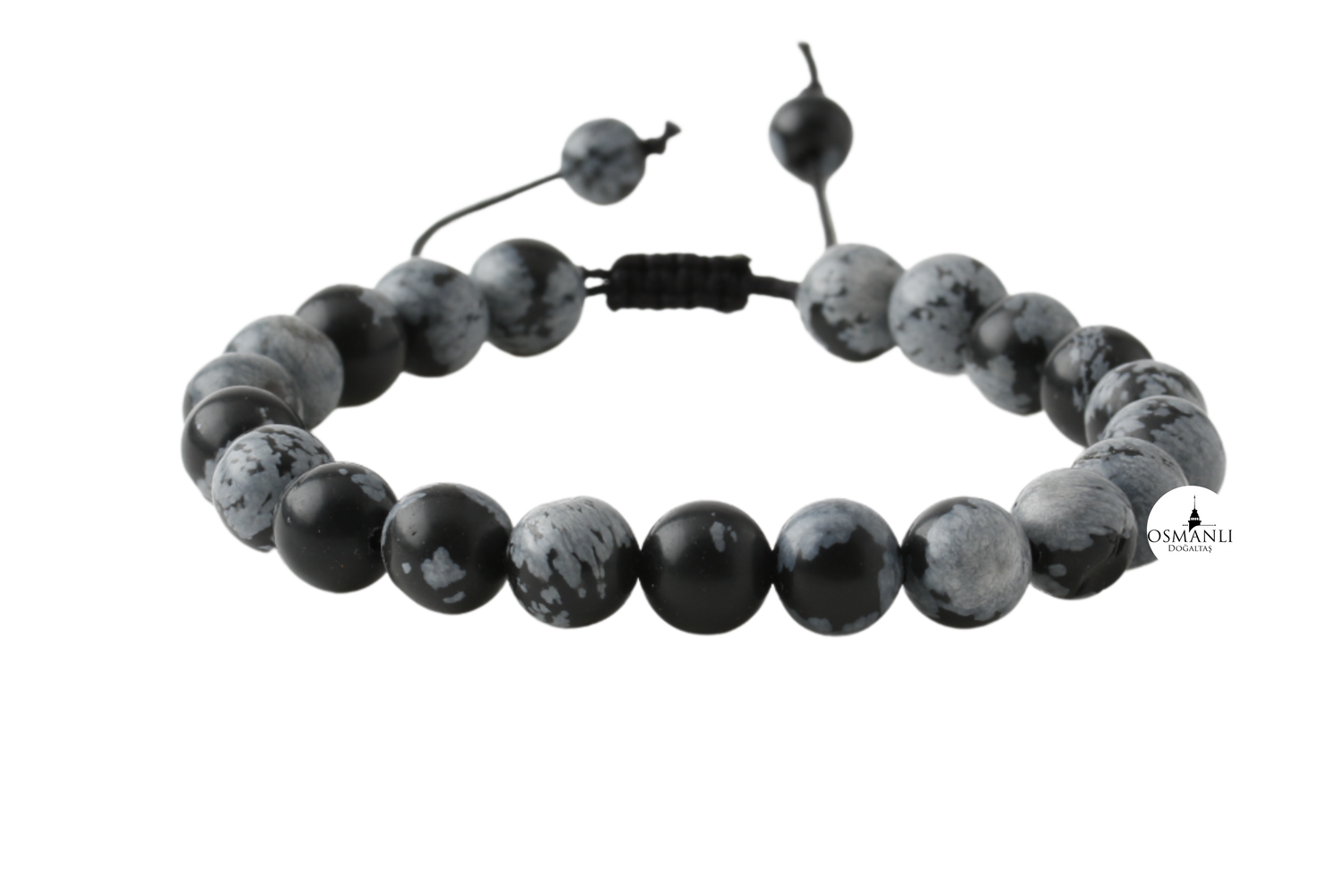 Karlı Obsidyen 8mm Merdiven Kapama Doğal Taş Bileklik