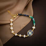 Mozaik Lapis Lazuli Taşlı-Amazonit-İnci Doğal Taş Gümüş Tasarım Bileklik