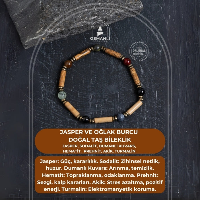 Sertifikalı Jasper ve Oğlak Burcu Doğal Taş Bileklik