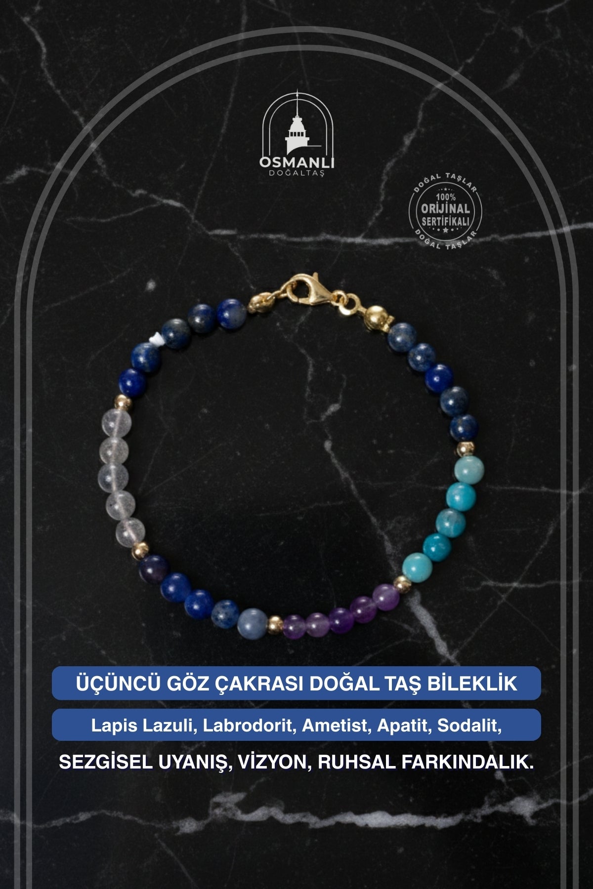 Sertifikalı Üçüncü Göz Çakrası Doğal Taş Bileklik