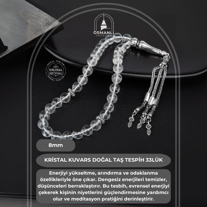 Kristal Kuvars Doğal Taş Tesbih 33lük - 8mm