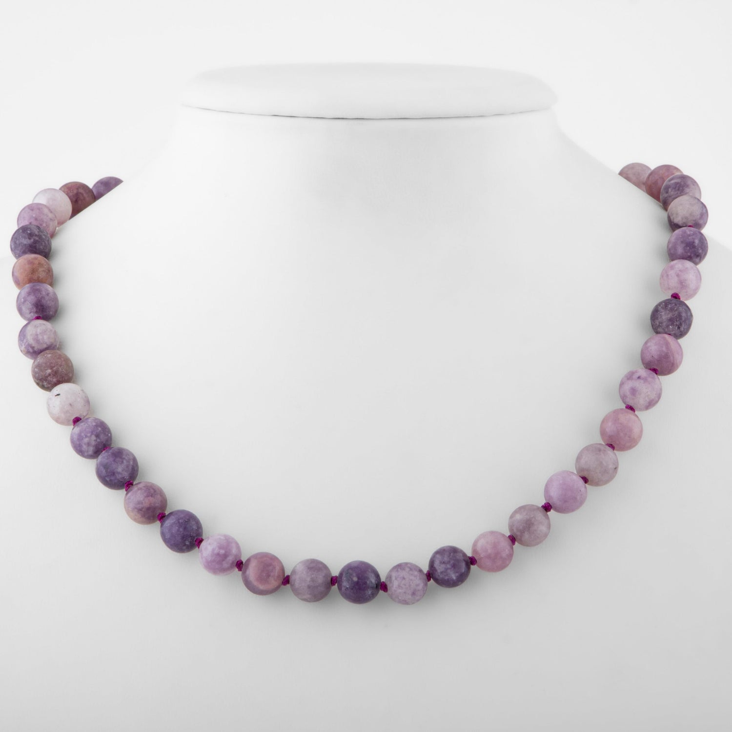 Lepidolit 8 mm Düğümlü Doğal Taş Kolye