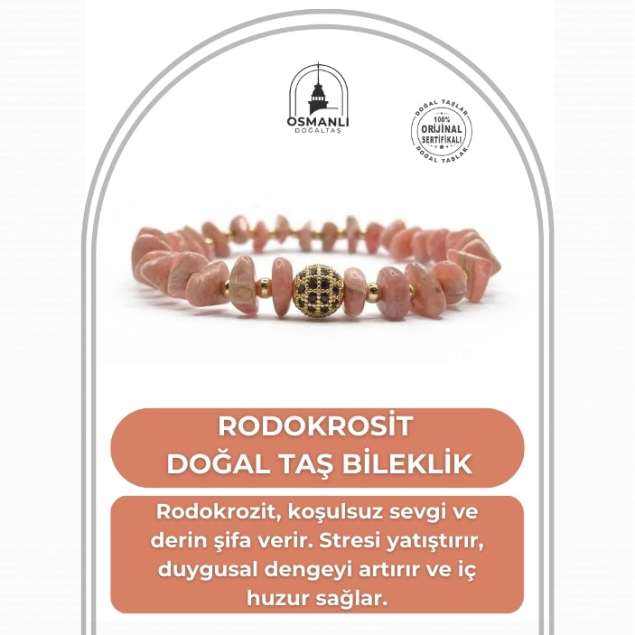 Sertifikalı Hakiki Orijinal Rodokrozit Rondel Kesim Doğal Taş Misinalı Bileklik
