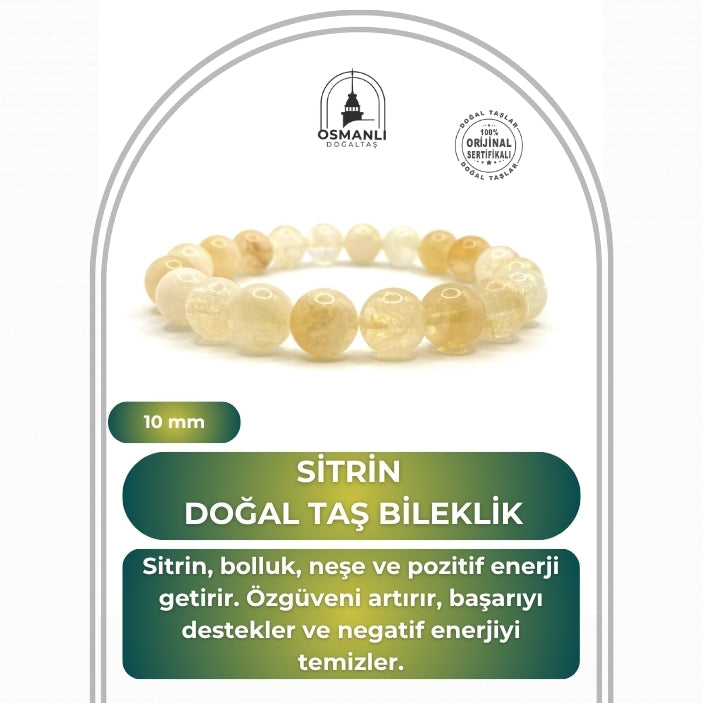 Hakiki Doğal Sitrin Doğal Taş Misinalı Bileklik 10mm
