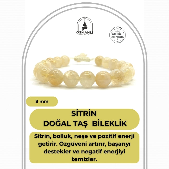 Hakiki Doğal Sertifikalı Sitrin Doğal Taş Merdiven Kapama İpli Bileklik 8mm