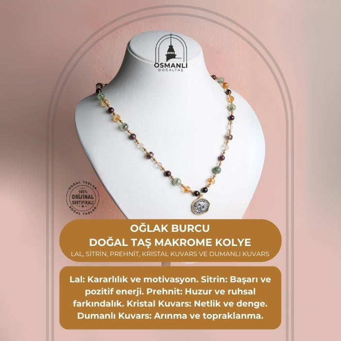 Sertifikalı Oğlak Burcu Doğal Taş Makrome Kolye