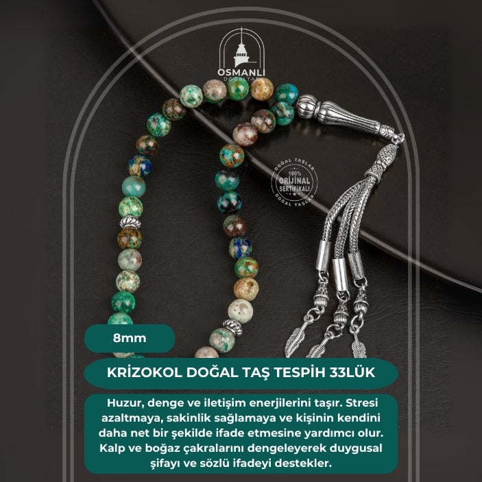 Krizokol Doğal Taş Tesbih 33lük - 8mm