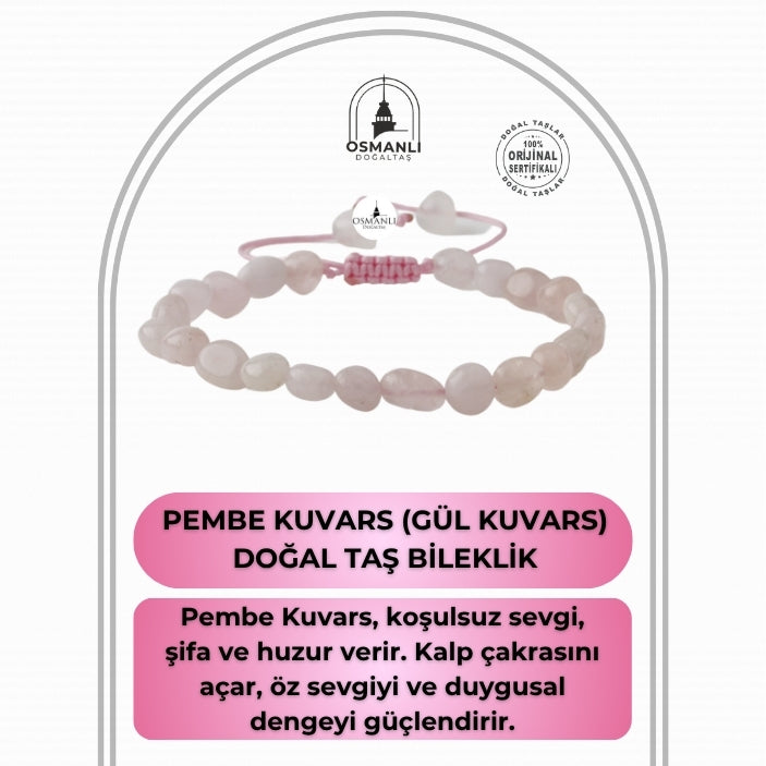 Pembe Kuvars (Gül Kuvars) Natürel Kesim Doğal Taş Bileklik