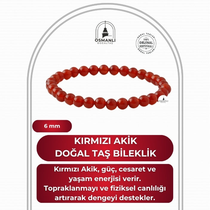Kırmızı Akik 6mm Doğal Taş Bileklik