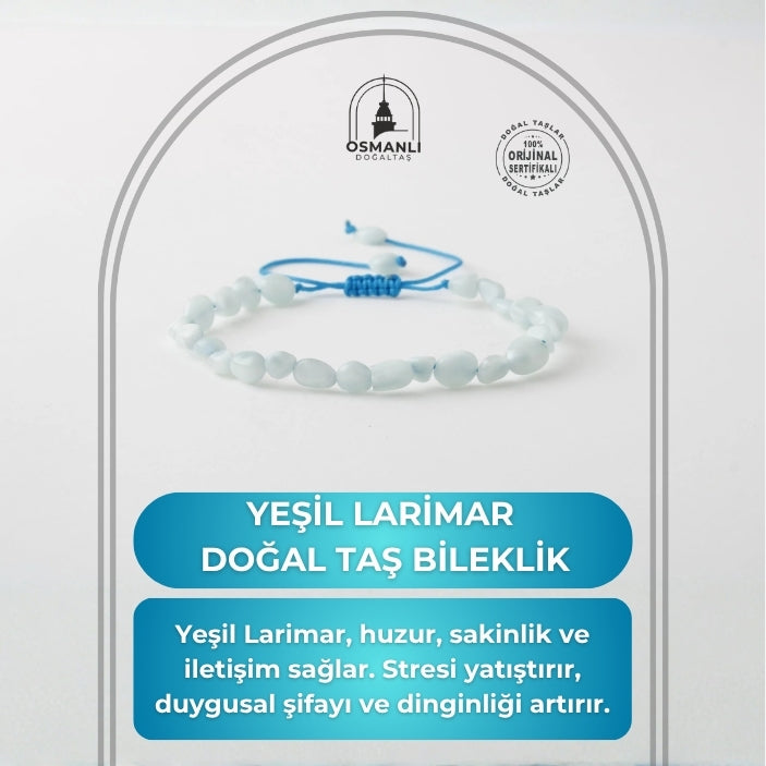Yeşil Larimar Natürel Kesim Doğal Taş Bileklik