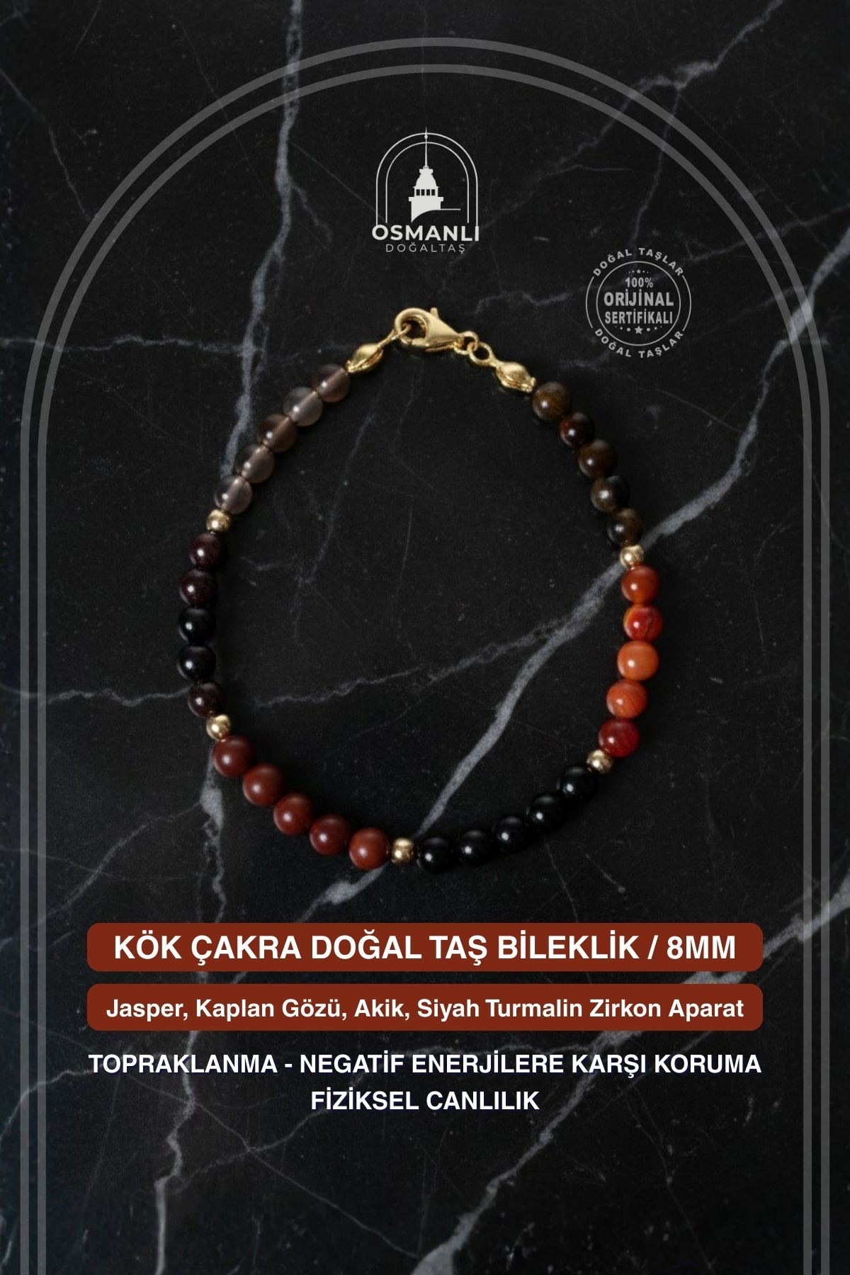 Sertifikalı Kök Çakra Doğal Taş Bileklik