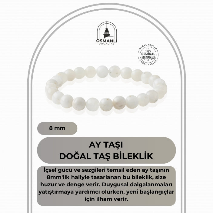 Ay Taşı 8mm Doğal Taş Bileklik