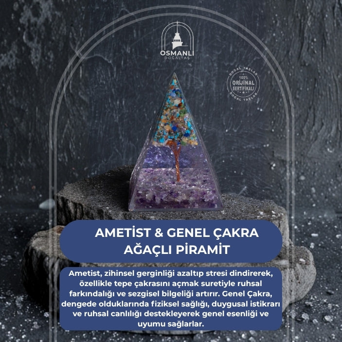 Sertifikalı Ametist & Genel Çakra Ağaçlı Piramit
