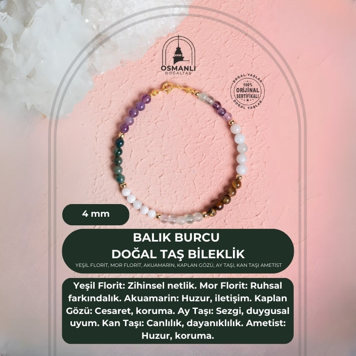 Sertifikalı Balık Burcu Doğal Taş Bileklik