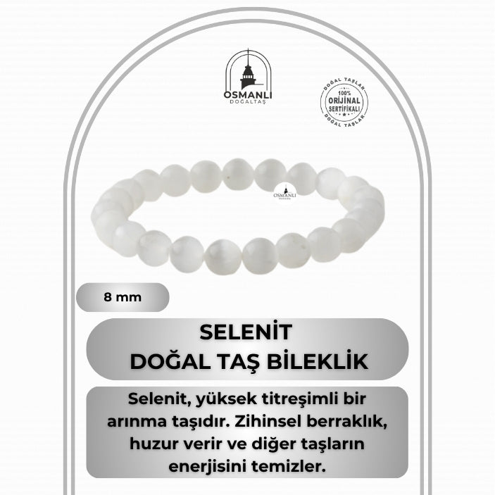 Selenit 8mm Doğal Taş Bileklik