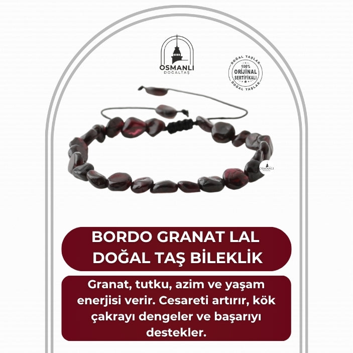 Bordo Granat Lal Natürel Kesim Doğal Taş Bileklik