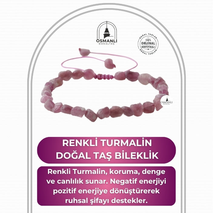 Renkli Turmalin Natürel Kesim Doğal Taş Bileklik
