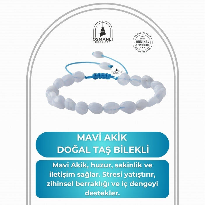 Mavi Akik Natürel Kesim Doğal Taş Bileklik