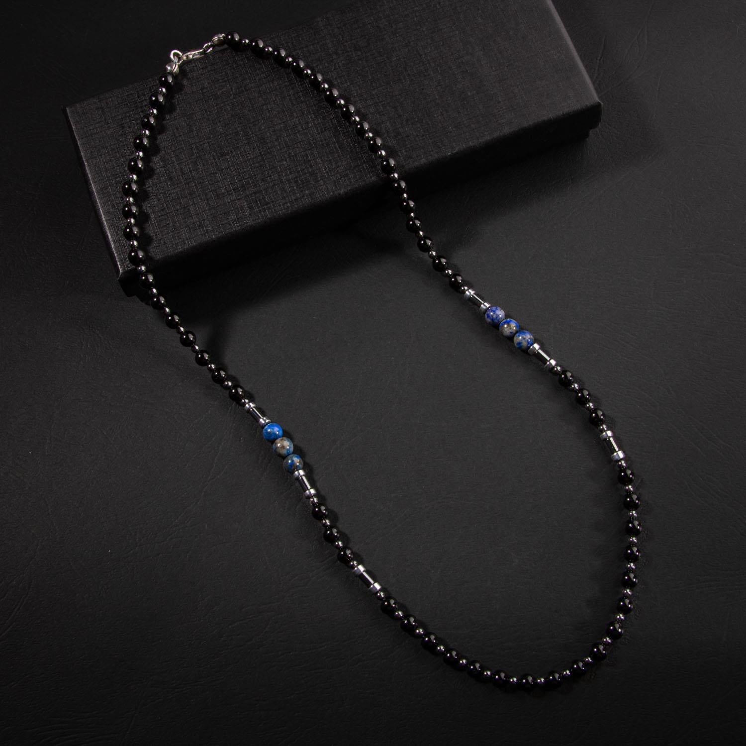 Siyah Turmalin-Lapis Lazuli-Hematit Doğal Taş Erkek Kolye