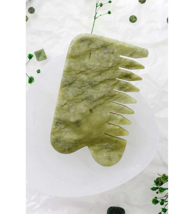 Osmanlı Doğaltaş Sertifikalı Yeşim Taşı Doğal Taş Gua Sha Tarak