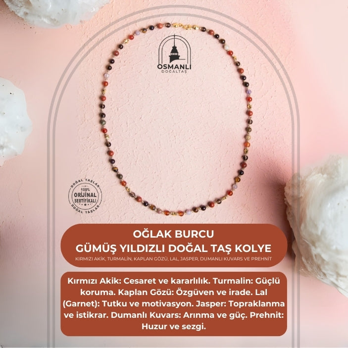 Sertifikalı Oğlak Burcu Gümüş Yıldızlı Doğal Taş Kolye