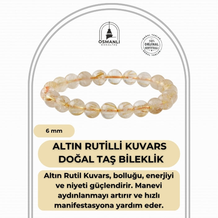 Altın Rutilli Kuvars 6mm Doğal Taş Bileklik