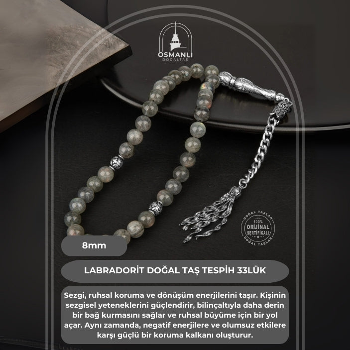 Labradorit Doğal Taş Tesbih 33lük - 8mm
