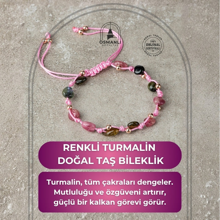 Renkli Turmalin Natürel Kesim Doğal Taş Makrome Bileklik