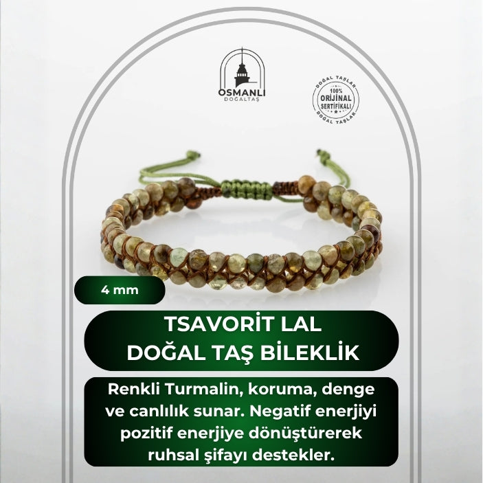 Tsavorit Lal 4mm Çift Sıra Doğal Taş Bileklik